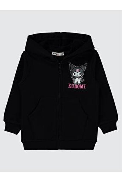 MECH BUTİK Kuromi Hırka Siyah Kuromi Baskılı Oversize Fermuarlı