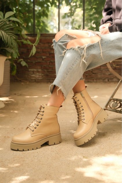 Women's Genuine Leather Boots Hutan Beige Floter