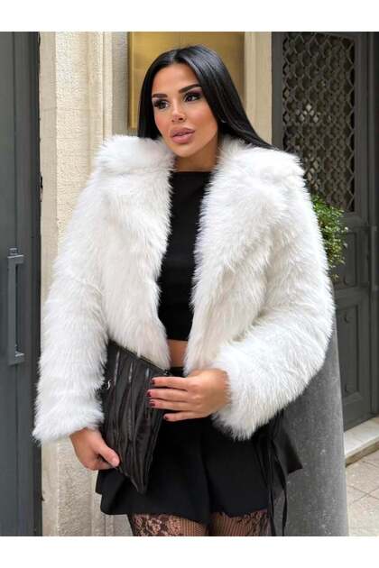 White Shawl Collar Fur Coat – Plush Appearance, Soft Texture, Stylish and Warm Winter Coat 7585