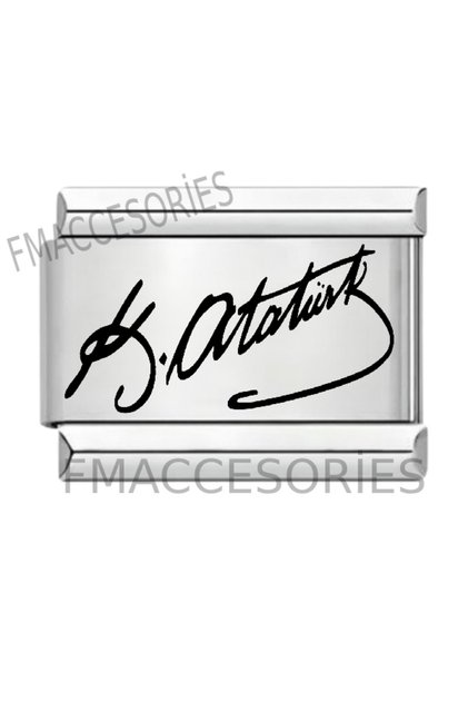 Italian Steel Kemal Ataturk Signature Charm Black Laser Printed Fmaccesori̇es