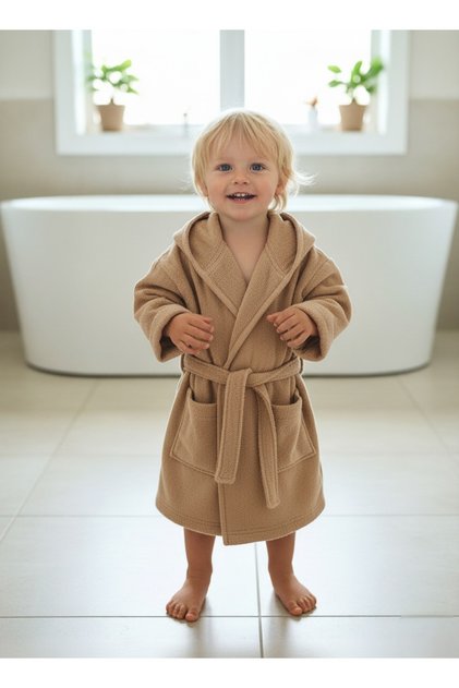 Outlet Export - 100% Cotton Soft Unisex Girls-Boys Children's Towel Bathrobe with Ears Rabbit/Brown