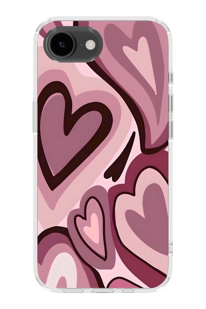 iPhone 16E Compatible Burgundy Heart Pattern Transparent Phone Case