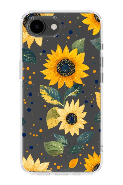 iPhone 16E Compatible Sunflower Patterned Transparent Phone Case
