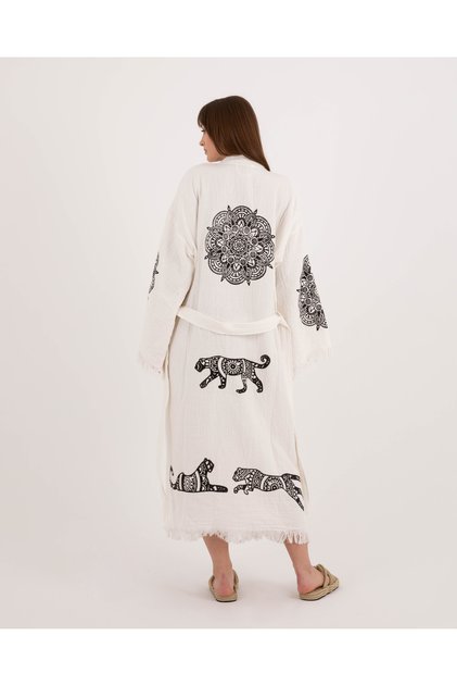 Muslin Kimono 100% Cotton Leopard Printed Patterned Bathrobe Kaftan Dressing Gown