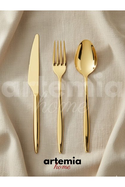 Gold Dine 18 Parça 6 Kişilik TATLI Çatalı, Tatlı Kaşığı ve Tatlı Bıçağı 18/10 Paslanmaz Çelik