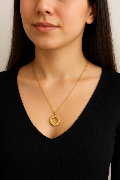 Gold Steel Necklace with Simit Symbol, Gift Boxed