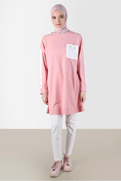 TRACKSUIT TUNIC WITH STRIPED SLEEVES AND POCKET DETAILS 42859