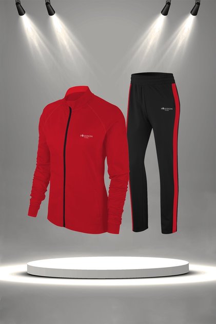 Plus Size Women's Red New Supra Combed Cotton Comfortable All Seasons Running Tracksuit Set (4Xl-10Xl)