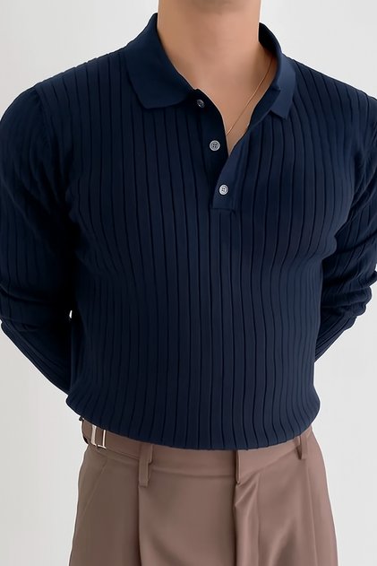 Men's Buttoned Polo Neck Knitwear Sweater