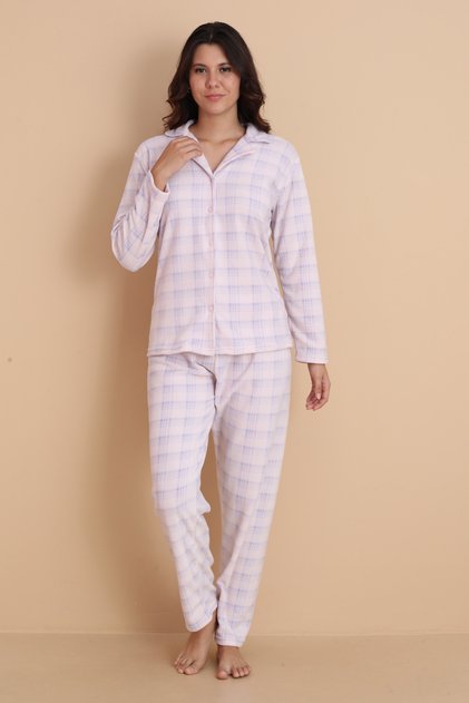 Fwn 1604 Buttoned Fleece Winter Women's Pajama Set