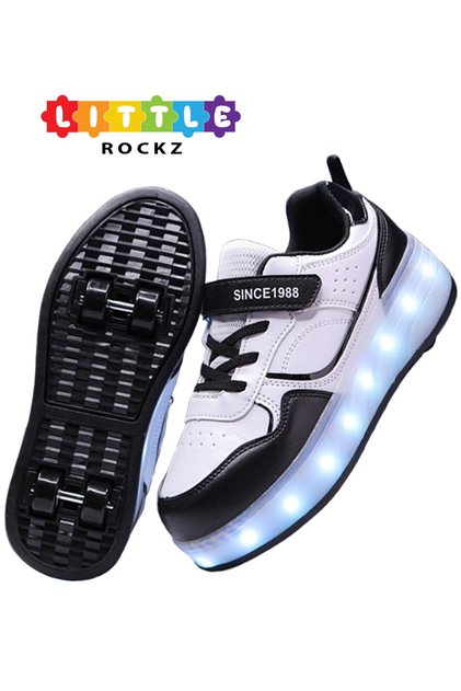 Kids Four Wheel Roller Shoes Rechargeable LED Flash Light Sneaker Skate Heelys Shoes