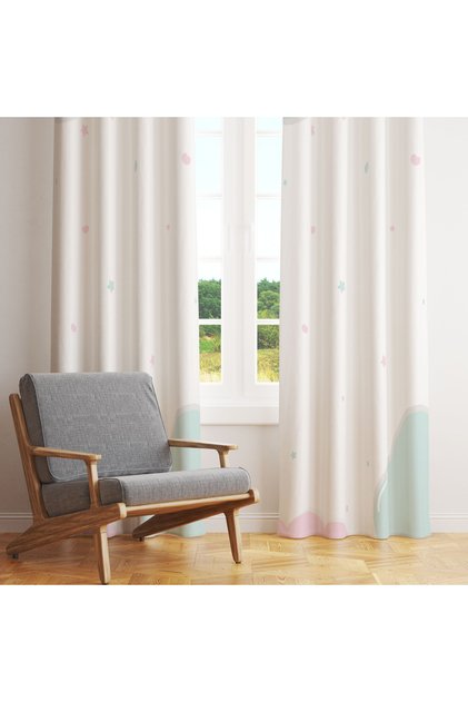 Pastel Cloud and Star Patterned Children's Room Single Wing Background Curtain 140X260 cm