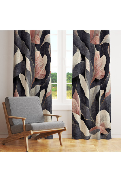 Anthracite Powder Leaf Patterned 140X260 Single Wing Background Curtain
