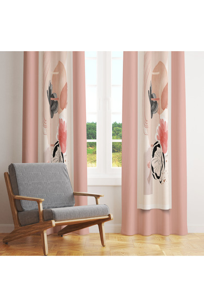 Powder Flower Modern Geometric Design Single Wing Background Curtain 140X260 cm
