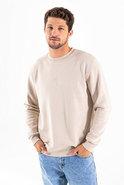 Men's Crew Neck J Printed 3 Thread Sweatshirt Beige - 25K 1101