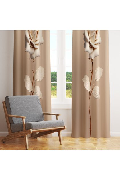 Beige Plain Single Rose Design 140X260 Single Wing Background Curtain