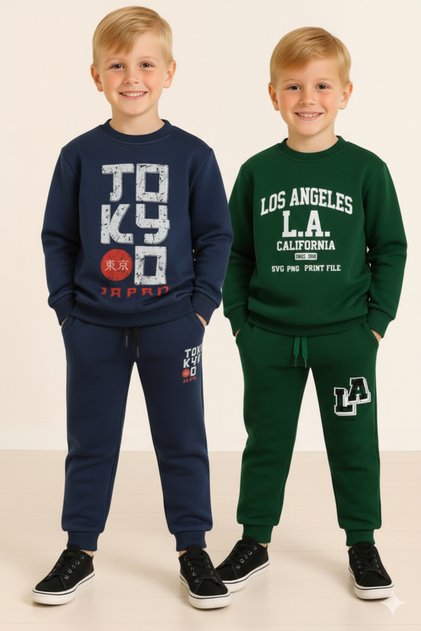 Winter Fleece-Lined Boys' Swaetshirt Tracksuit Set Bottom Top 2Piece Set