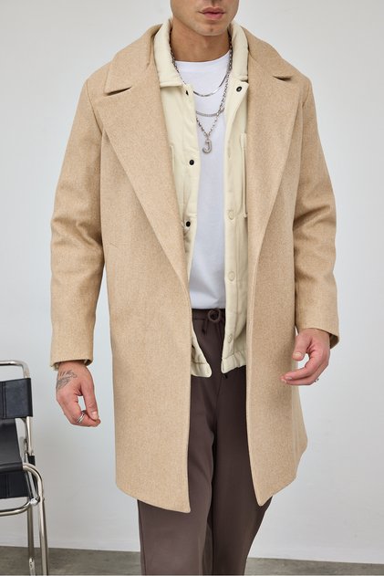 Premium Men's Oversized Pattern Buttonless Mink Cashmere Coat Ls-56158