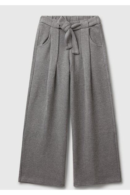 Girl's Anthracite Melange Sweatpants with Pleated Detail on the Front, Tie-Up Waist, and Elasticated Back