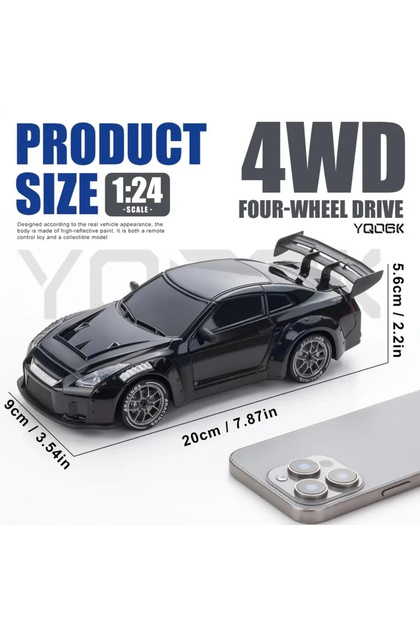 Generic Nissan Siyah GTR 1:24 Drift 4X4 Şarjlı RC Uzaktan