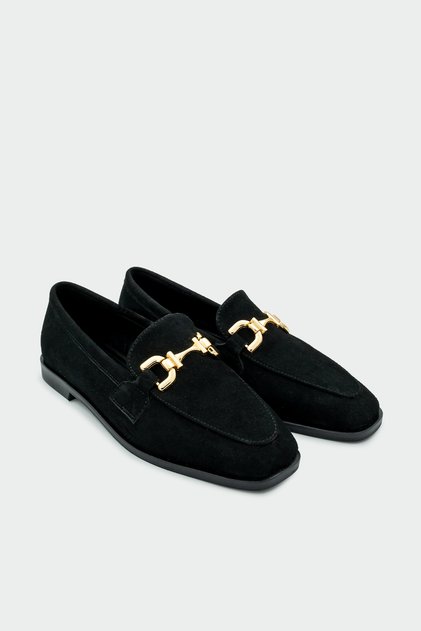 Aloha Black Suede Women's Loafer with Gold Detail