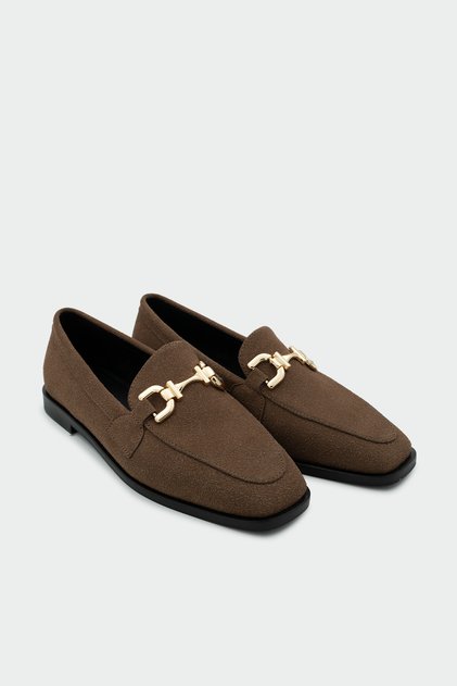 Aloha Bitter Brown Suede Women's Loafer with Gold Detail