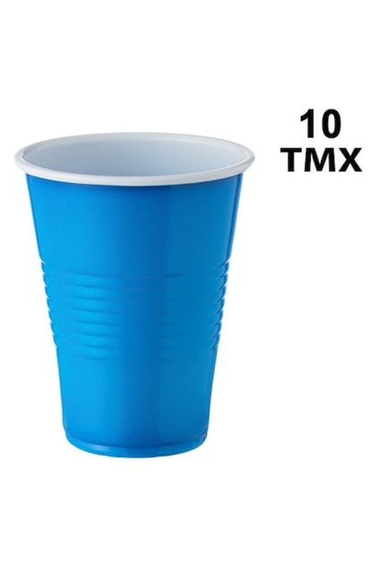 Set pahare plastic, 10 bucăți, 270 ml, albastru cu alb