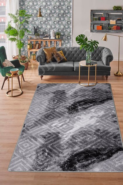 Covor KAROBİ ANTRACIT Lavabil, anti-alunecare, covor tăiat 80x100