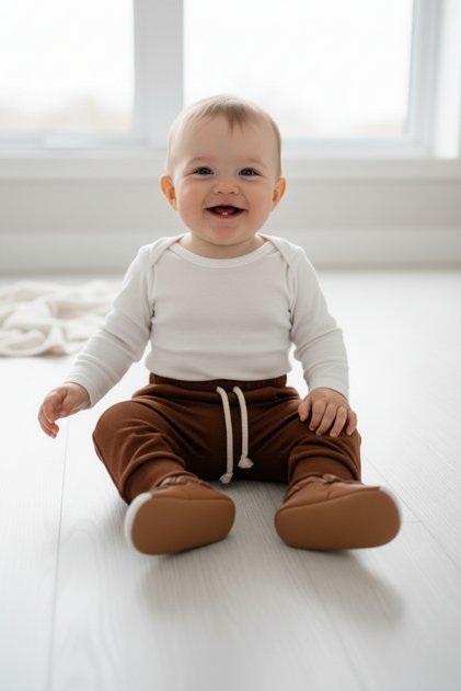 100% Cotton Baby Boy Pants - Elastic Waist and Drawstring Detail - 3-6 Months Baby Boy Cotton Pants