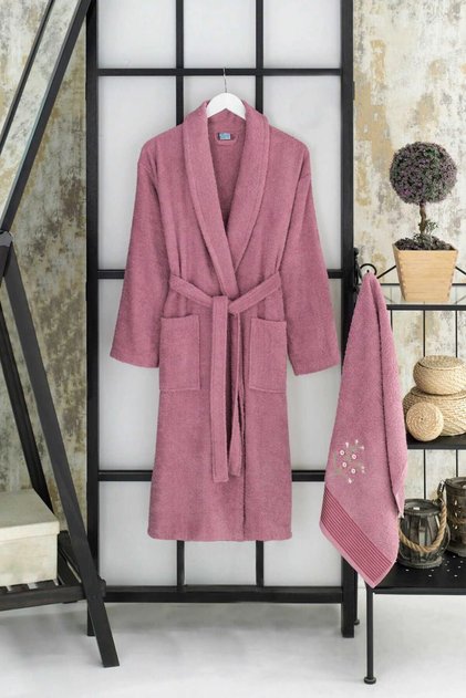 Women's Towel Bathrobe Set Cotton Plum