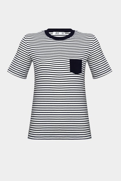 Premium Striped Pocket Detailed Short Sleeve Cotton T-Shirt
