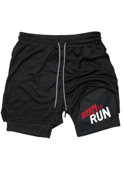Quick Dry 2 in 1 Adult Unisex Sports Born to Run Printed Shorts with Leggings Fitness Gym Training Carpet