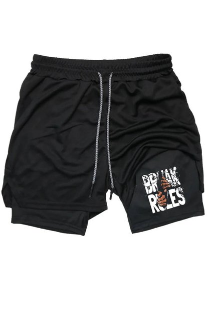Quick Dry 2 in 1 Adult Unisex Sports Break Rules Printed Shorts with Leggings Fitness Gym Training Carpet