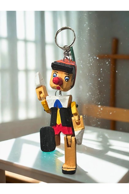 Wooden Pinocchio Puppet Keychain