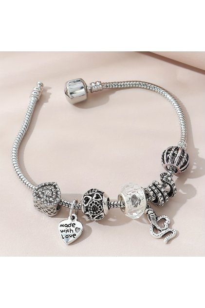 Yeni Tarz ,Crystal Made With Love Şık Kalp , Sevgi Charmlı Bileklik, Ahşap Kutu İçerisinde