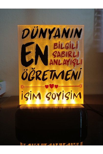 Öğretmene Hediyelik Isimli Dekoratif Led Lamba M5 - Kablolu Adaptörlü - Amber Led Işıklı