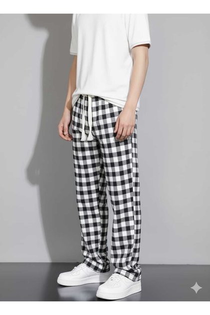 Unisex Ekose Siyah Beyaz Kareli Pijama Eşofman