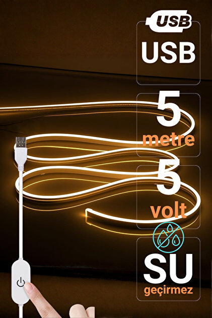 5V USB Gün Işığı Neon Led Şerit Işık 5 Metre Silikon Esnek Su Geçirmez Dekoratif Aydınlatma