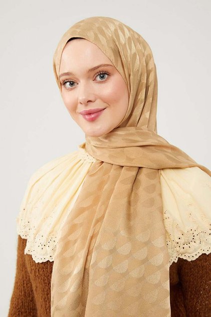 Gold Ay Desen Jakarlı Elegance Şal