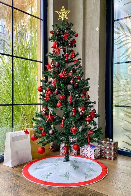 Christmas Tree Underlay | Christmas Patterned Pine Tree Foot Cover Dot Based Carpet | Par0359