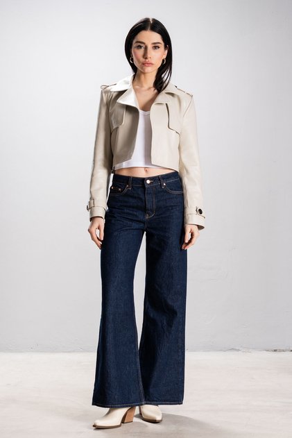Grace Women's Cropped Real Leather Jacket with Epaulettes