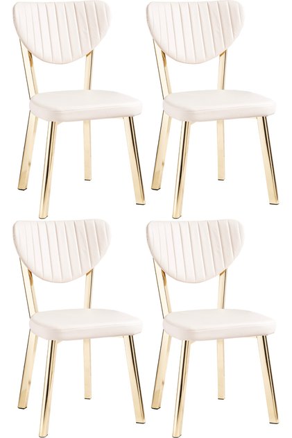 4 Adet Ecrin Mutfak/ Salon/ Balkon Sandalyesi Gold Renk Ayak Krem Renk Sırt
