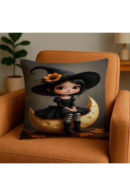Witch Girl Digital Printed Cushion Cover 43X43 cm (Moon Witch Girl Cushion Cover)