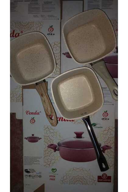 Granit Kasarol Sosluk 3'lü krem (çelik, ahşap, soft kulplu) 18 cm