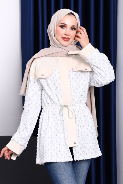 سترة بجيوب وحزام خصر مطاطي