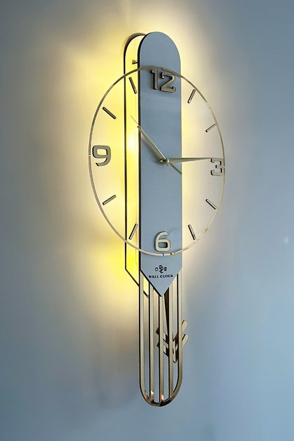 Long Rectangular Clock SARKAÇLI IŞIKLI 65cm BEYAZ GOLD