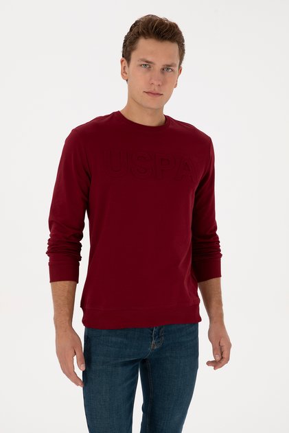 Men's Regular Fit Crew Neck Claret Red Basic Sweatshirt 50307793-Vr014