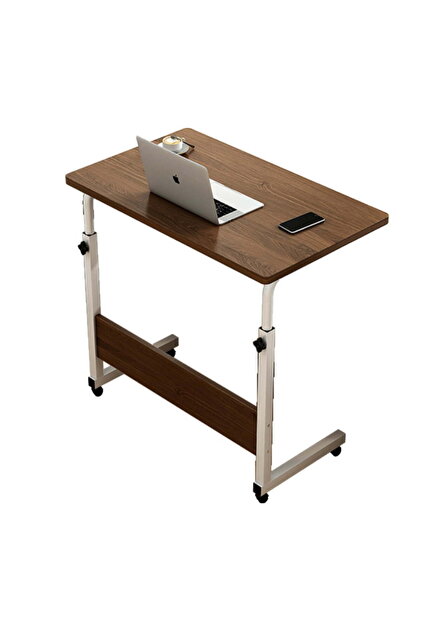 Masă reglabilă pentru laptop, mini birou cu roți, blat din lemn, ergonomică și mobilă, 80 x 40 cm