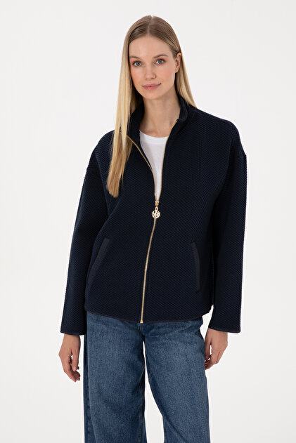 U.S. Polo Assn. Kadın Lacivert Fermuarlı Dik Yaka Sweatshirt