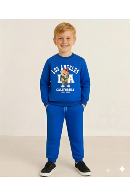 Boy's Blue Sonic Printed Long Sleeve 3 Thread Shardedon Winter Sweatshirt / Tracksuit Set